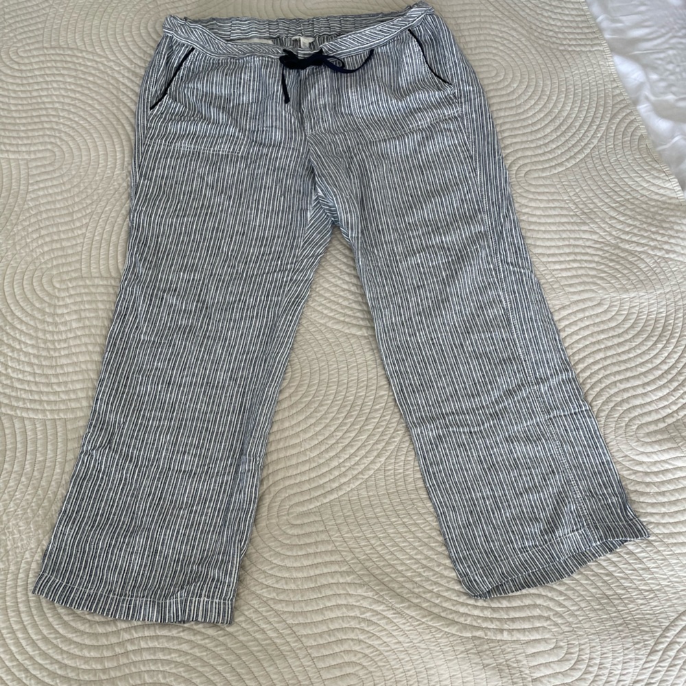 Navy and White Striped Linen Pants